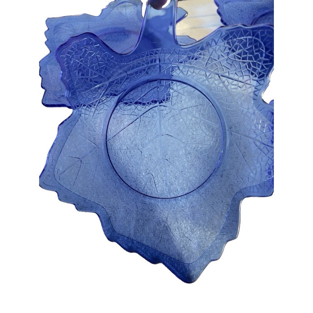 VTG Set 5 Cobalt Blue Maple Leaf Plate 8" L E Smith Vintage Mount Pleasant Salad